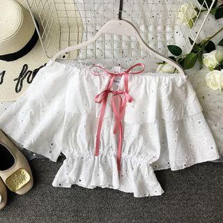 Off-shoulder Eyelet Top White - One Size