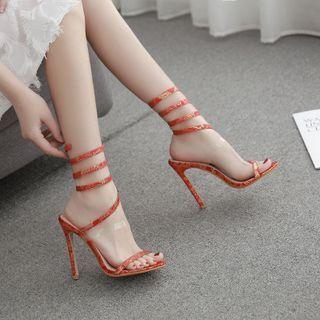 Stiletto Heel Dragon Print Strappy Sandals