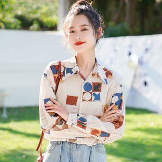 Printed Button-up Oversize Shirt Almond - One Size
