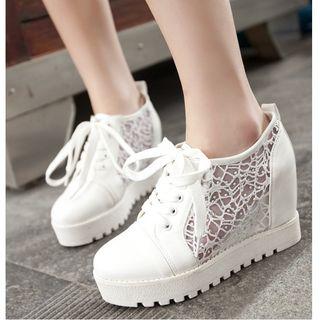 Lace-up Panel Hidden Wedge Platform Shoes