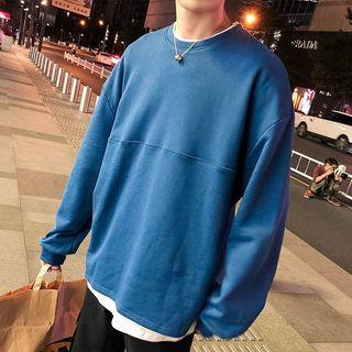 Plain Mock Two-piece Round-neck Sweatshirt