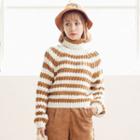 Turtleneck Striped Sweater Khaki - One Size