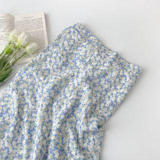 Floral Print A-line Skirt White Floral - Blue - One Size