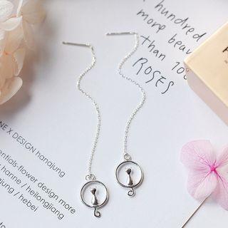 Cat & Hoop Dangle Earring 1 Pair - As Shown In Figure - One Size