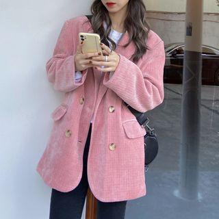 Corduroy Double-breasted Plain Blazer
