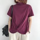 Short-sleeve Knot-front Mock-neck T-shirt