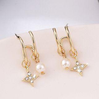 Faux Pearl Rhinestone Dangle Earring 925 Silver - Earrings - White & Gold - One Size