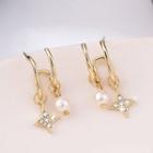 Faux Pearl Rhinestone Dangle Earring 925 Silver - Earrings - White & Gold - One Size