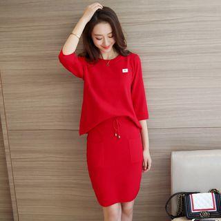Set: Elbow-sleeve Sweater + Knit Skirt