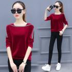 Long-sleeve Paneled Velvet Top