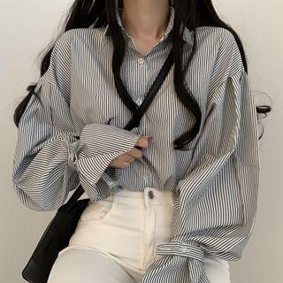 Bell Sleeve Pinstripe Shirt