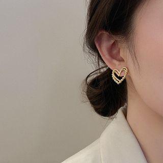 Heart Rhinestone Earring 1 Pair - Silver Steel - Gold - One Size