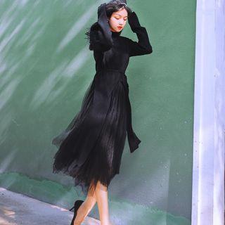 Set: Long Sweater + Sleeveless Midi Sheer Dress