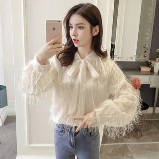 Long-sleeve Tie Waist Chiffon Blouse