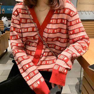 Lettering Print Cardigan Pink - One Size