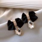 Bow Faux Crystal Drop Earring 1 Pair - Black & Transparent - One Size