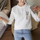Long-sleeve Cat Embroidery Top