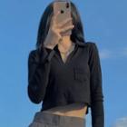 Long-sleeve Polo-neck Crop Top