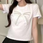 Short-sleeve Embellished Bow T-shirt