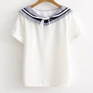 Short-sleeve Striped Sailor Collar T-shirt