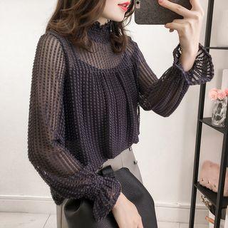 Set: Frill-trim Blouse + Camisole Top