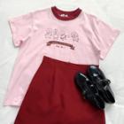 Short-sleeve Pig Print T-shirt Pink - One Size