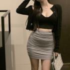 Padded Cropped Camisole Top / Cardigan / Mini Pencil Skirt