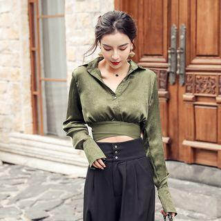 V-neck Collared Cropped Blouse