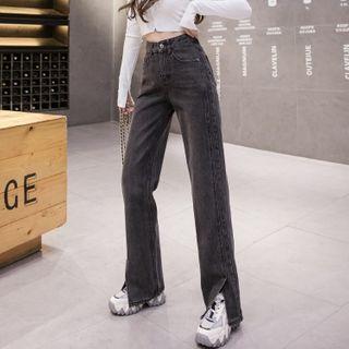 High-waist Slit Straight-cut Jeans