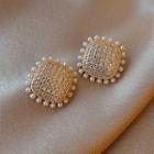 Square Faux Pearl Rhinestone Earring 1 Pair - White Faux Pearl - Gold - One Size