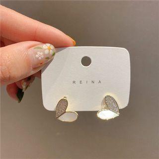 Rhinestone Heart Stud Earring 1 Pair - Earrings - Silver Pin - Rhinestone - Shell - Heart - One Size