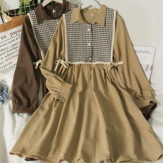 Set: Houndstooth Tie Vest + Midi Shirtdress