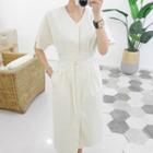 Button-down Belted Maxi Dress Beige - One Size