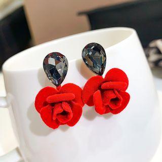 Flower Flannel Faux Crystal Dangle Earring 1 Pair - Red - One Size