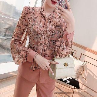 Set: Printed Panel Top + Dress Pants