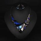 Set: Faux Crystal Necklace + Drop Earring Set Of 2 - 1 Pair Earrings & Necklace - Blue - One Size