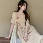 Flower-accent Maxi A-line Tube Dress / Long Light Jacket