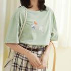 Dog Print Short-sleeve T-shirt Green - One Size