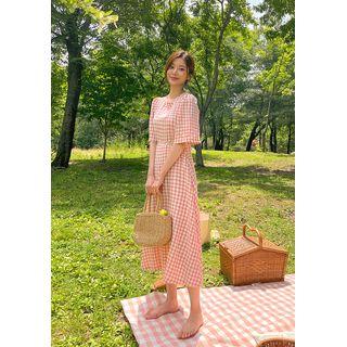 Gingham Long Dress With Sash