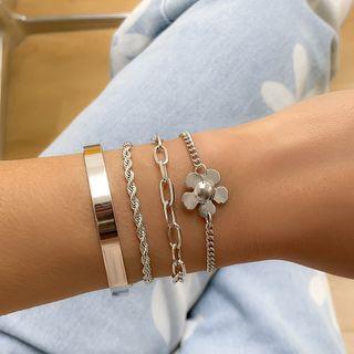 Set Of 4: Flower / Alloy Bracelet / Bangle (various Designs)