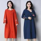 Long-sleeve Embroidered Loose-fit Dress