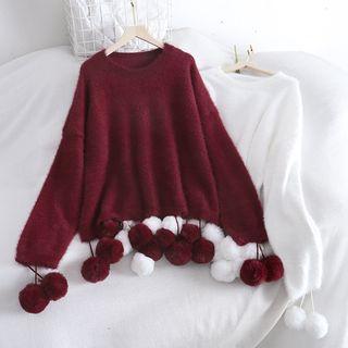 Plain Ball Accent Long-sleeve Sweater
