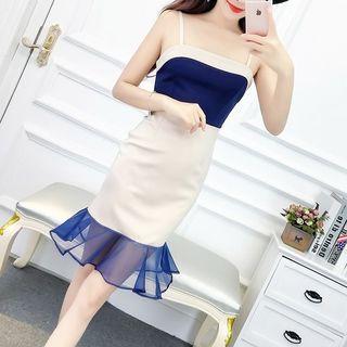 Spaghetti-strap Mesh Hem Sheath Dress