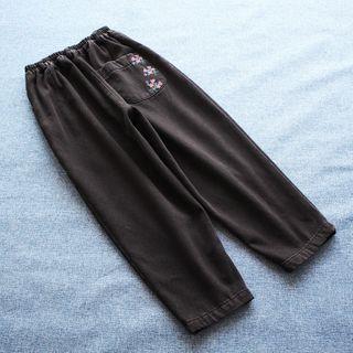 Floral Embroidered Harem Jeans Black - One Size