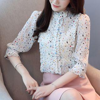 3/4-sleeve Pattern Chiffon Blouse