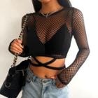 Long-sleeve Fishnet Cropped Top