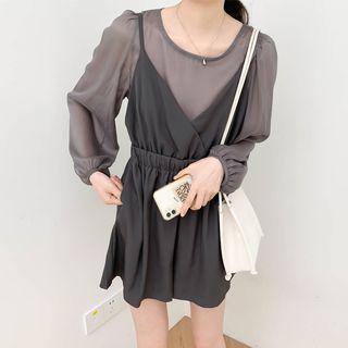 Round-neck Plain Blouse / V-neck Plain Wide Leg Jumpsuit