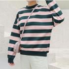Striped Pullover Stripe - Fleece - Pink & Green - One Size