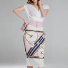Set: Short-sleeve Crinkled Top + Midi Printed Fitted Skirt