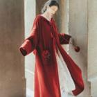 Hooded Embroidered Rose Knit Long Cape Cardigan